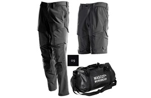 Workwear Bag à 1x Hose 1x Shorts + Sporttasche schwarz Ultimate Stretch Mascot