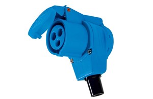 CEE-Winkelkupplung 230 V/16 A mit selbstschliessendem Klappdeckel blau Schwabe